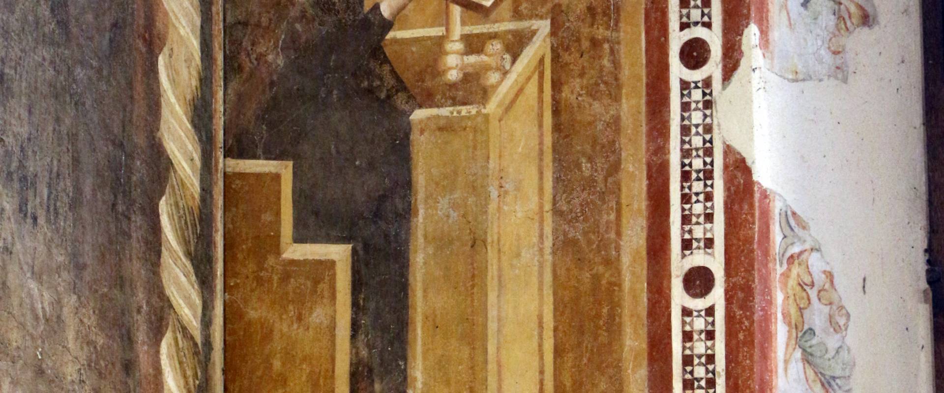 Pomposa, abbazia, refettorio, affreschi giotteschi riminesi del 1316-20, scranni 01 foto di Sailko